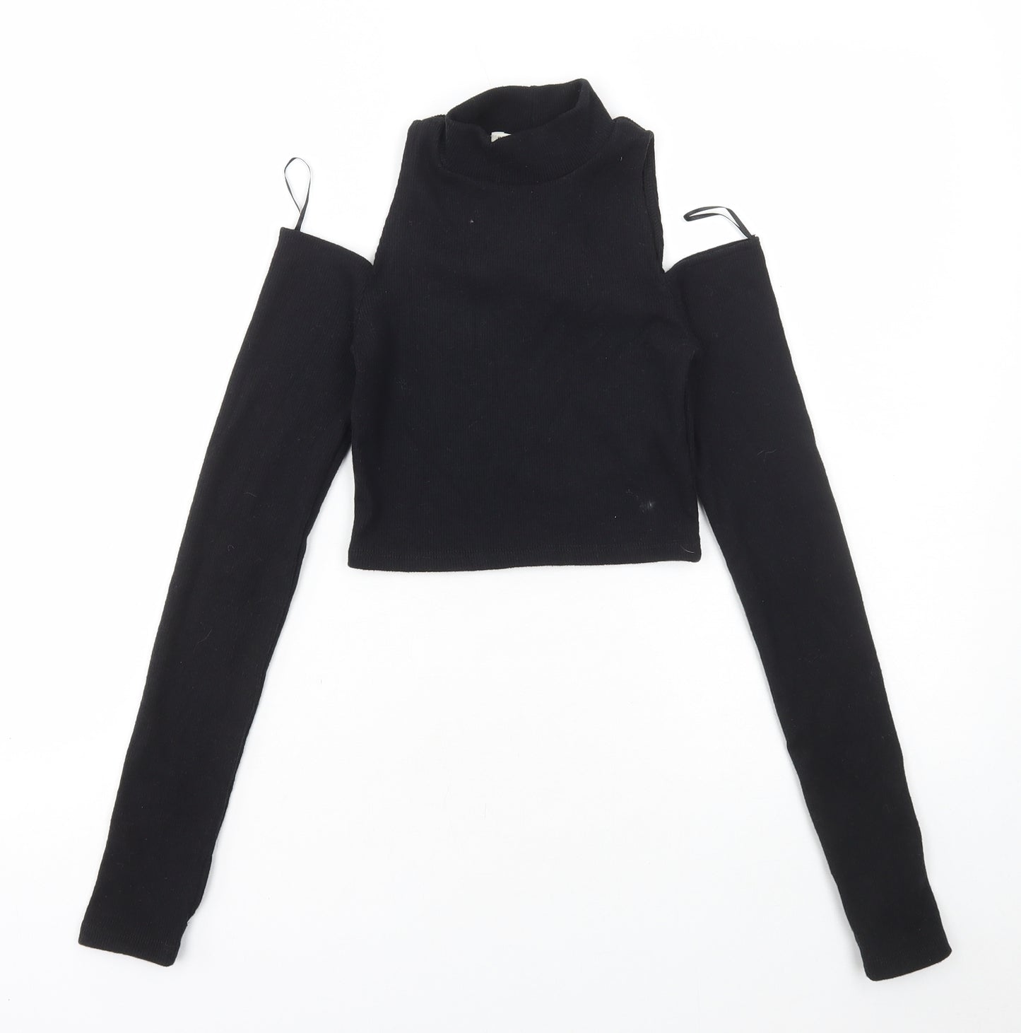 Pull&Bear Womens Black High Neck Polyester Pullover Jumper Size XS - Cropped