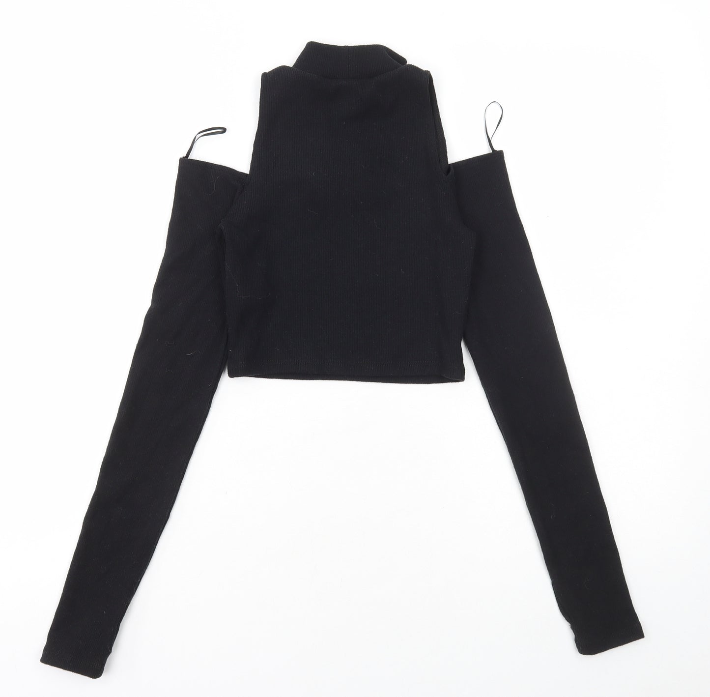 Pull&Bear Womens Black High Neck Polyester Pullover Jumper Size XS - Cropped