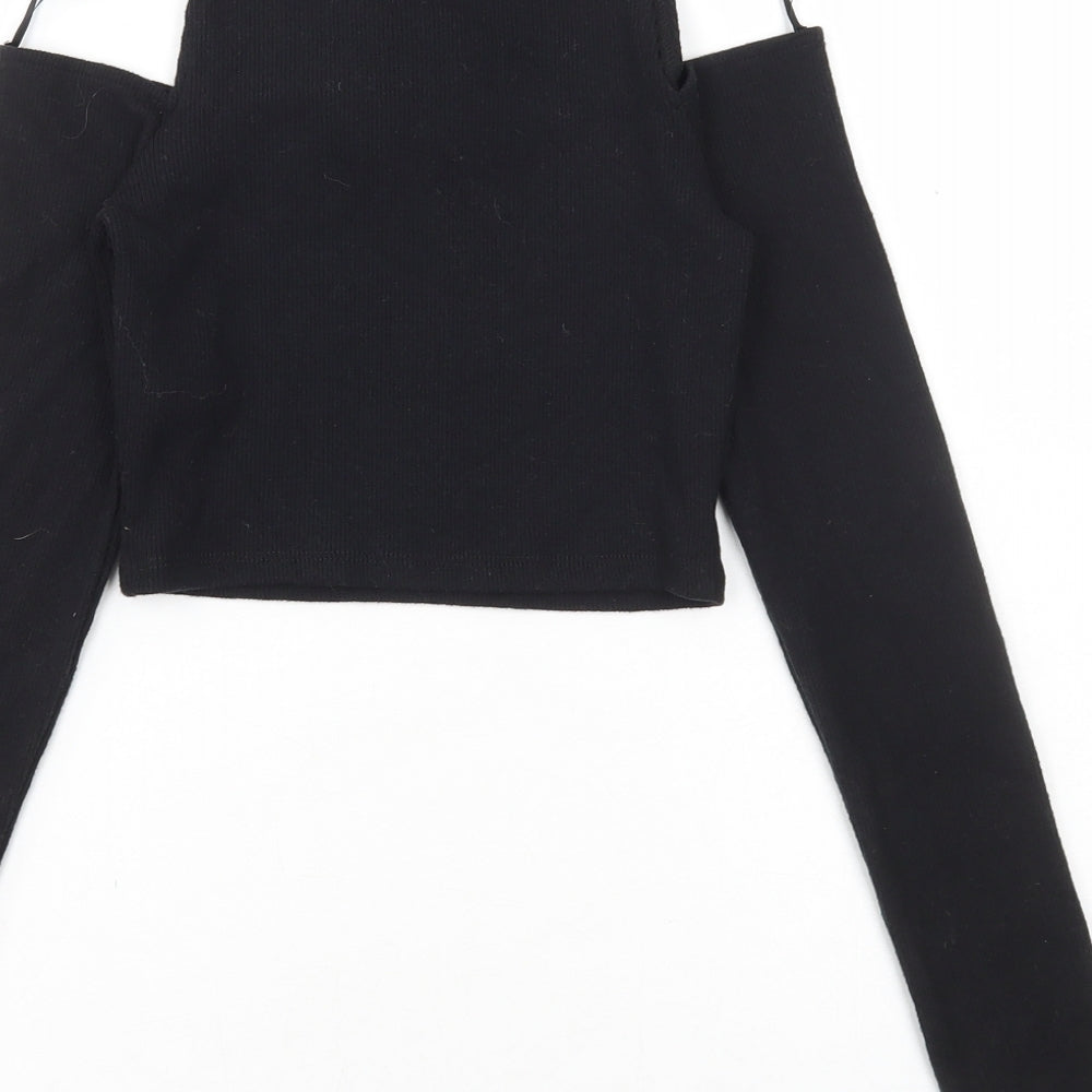 Pull&Bear Womens Black High Neck Polyester Pullover Jumper Size XS - Cropped