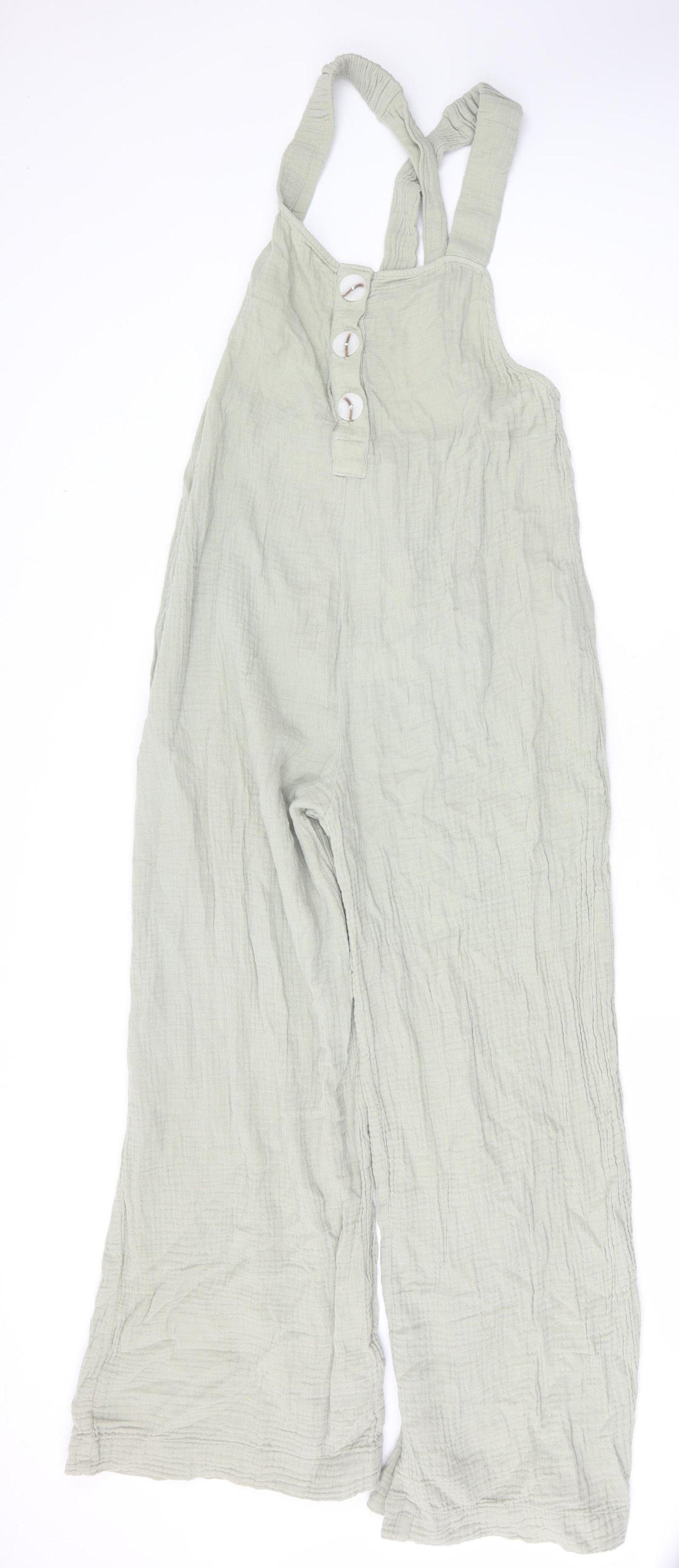 Zara Womens Green Cotton Jumpsuit One-Piece Size XS Button
