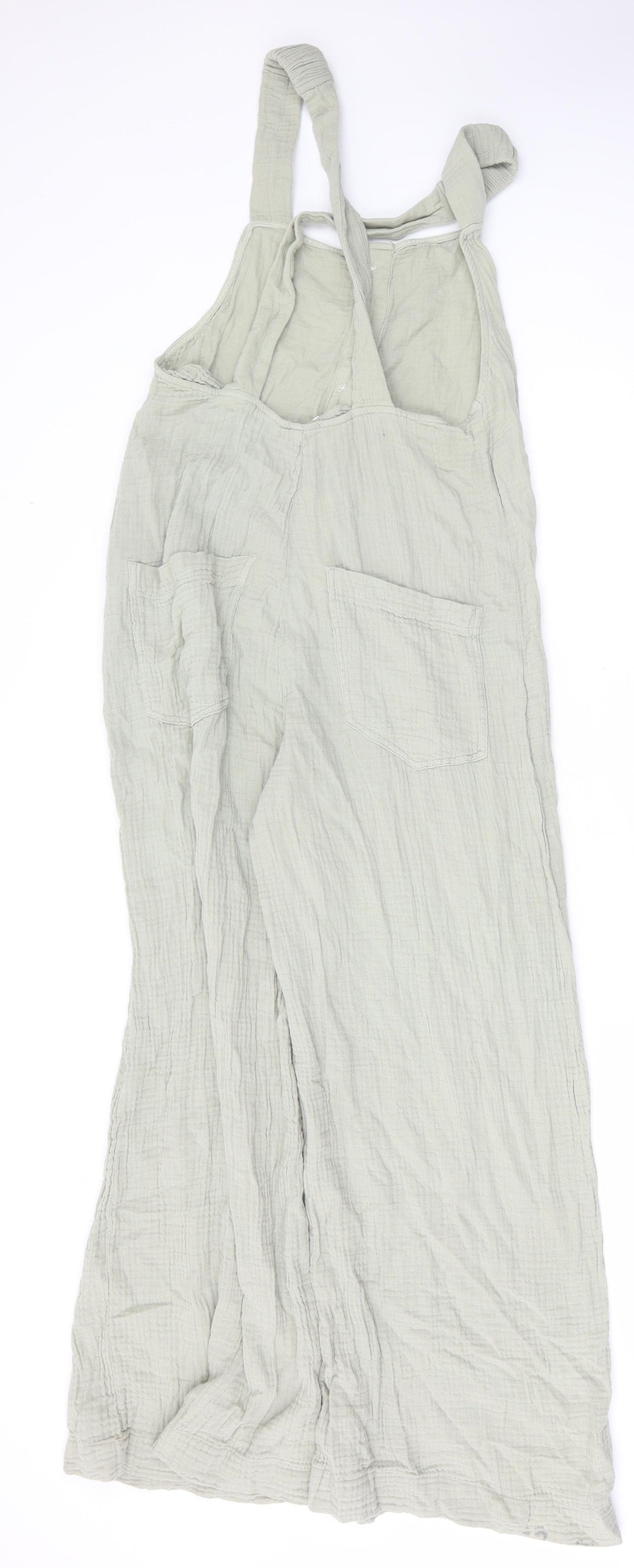 Zara Womens Green Cotton Jumpsuit One-Piece Size XS Button