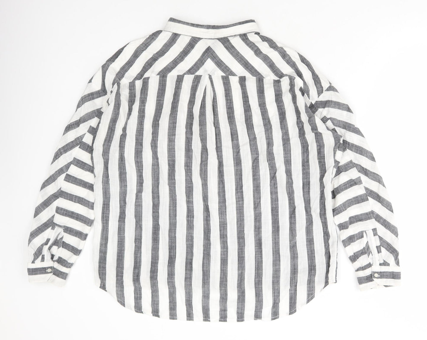 River Island Womens Grey Striped Cotton Basic Button-Up Size XL Collared