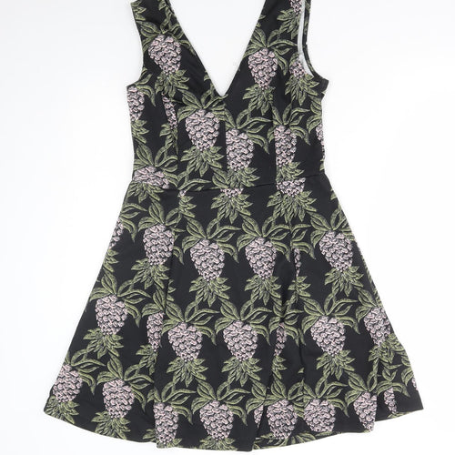 H&M Womens Multicoloured Floral Polyester Fit & Flare Size M V-Neck Pullover - Pineapple Print