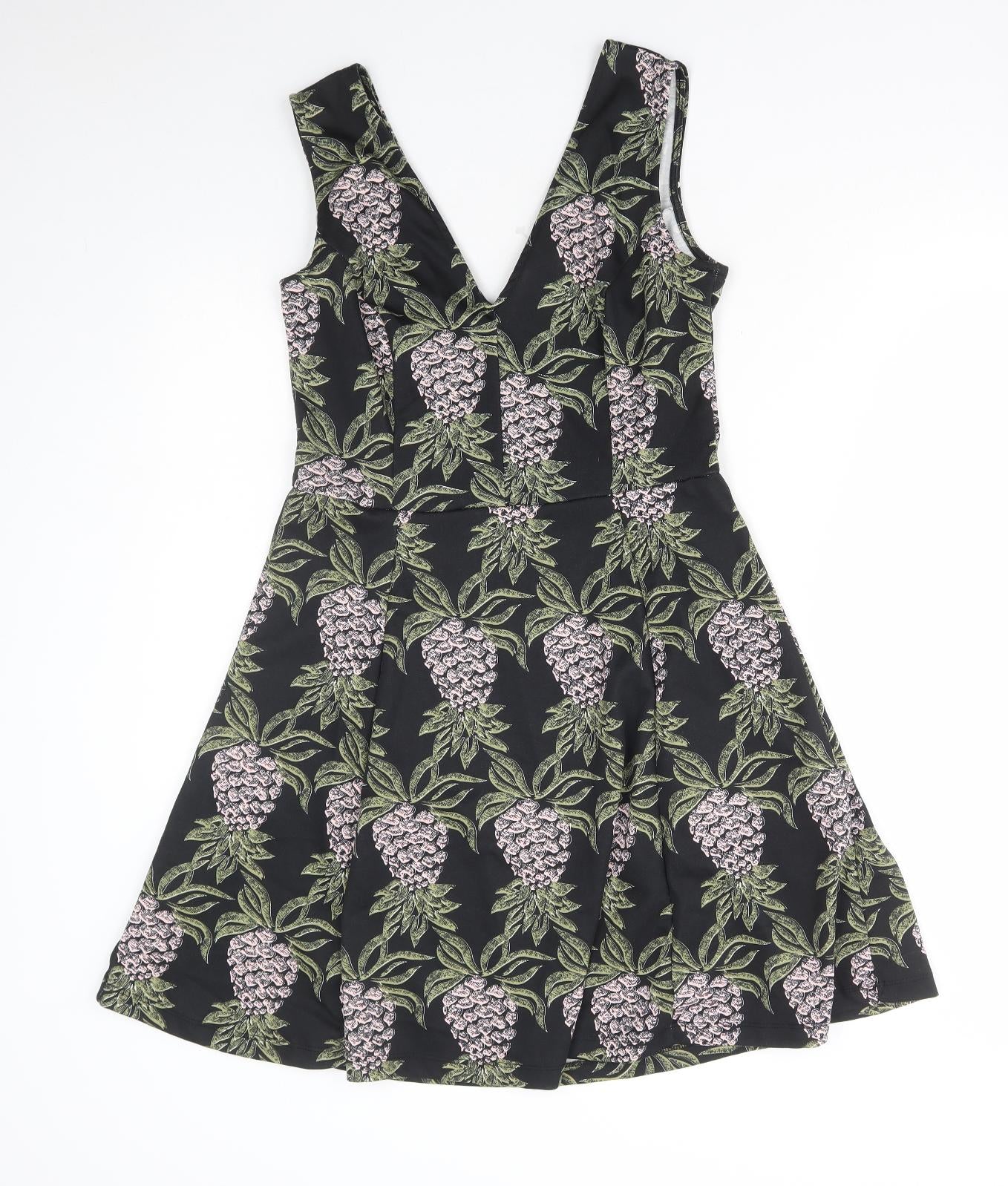 H&M Womens Multicoloured Floral Polyester Fit & Flare Size M V-Neck Pullover - Pineapple Print