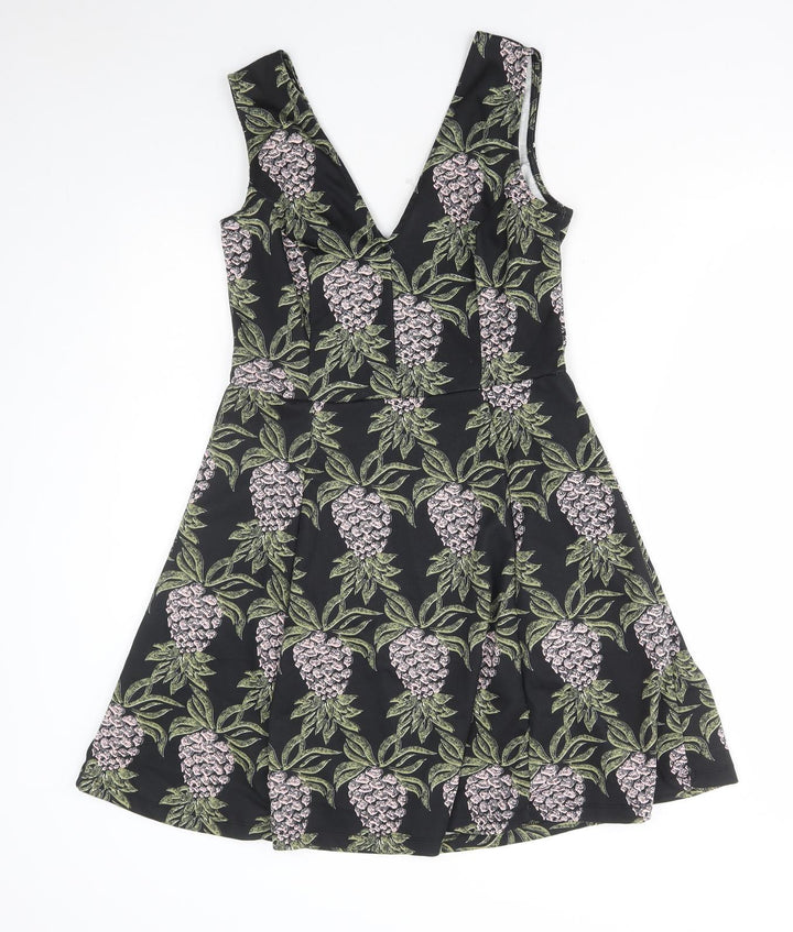 H&M Womens Multicoloured Floral Polyester Fit & Flare Size M V-Neck Pullover - Pineapple Print
