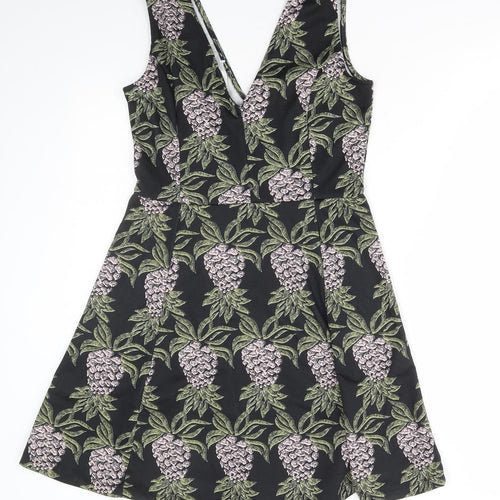 H&M Womens Multicoloured Floral Polyester Fit & Flare Size M V-Neck Pullover - Pineapple Print