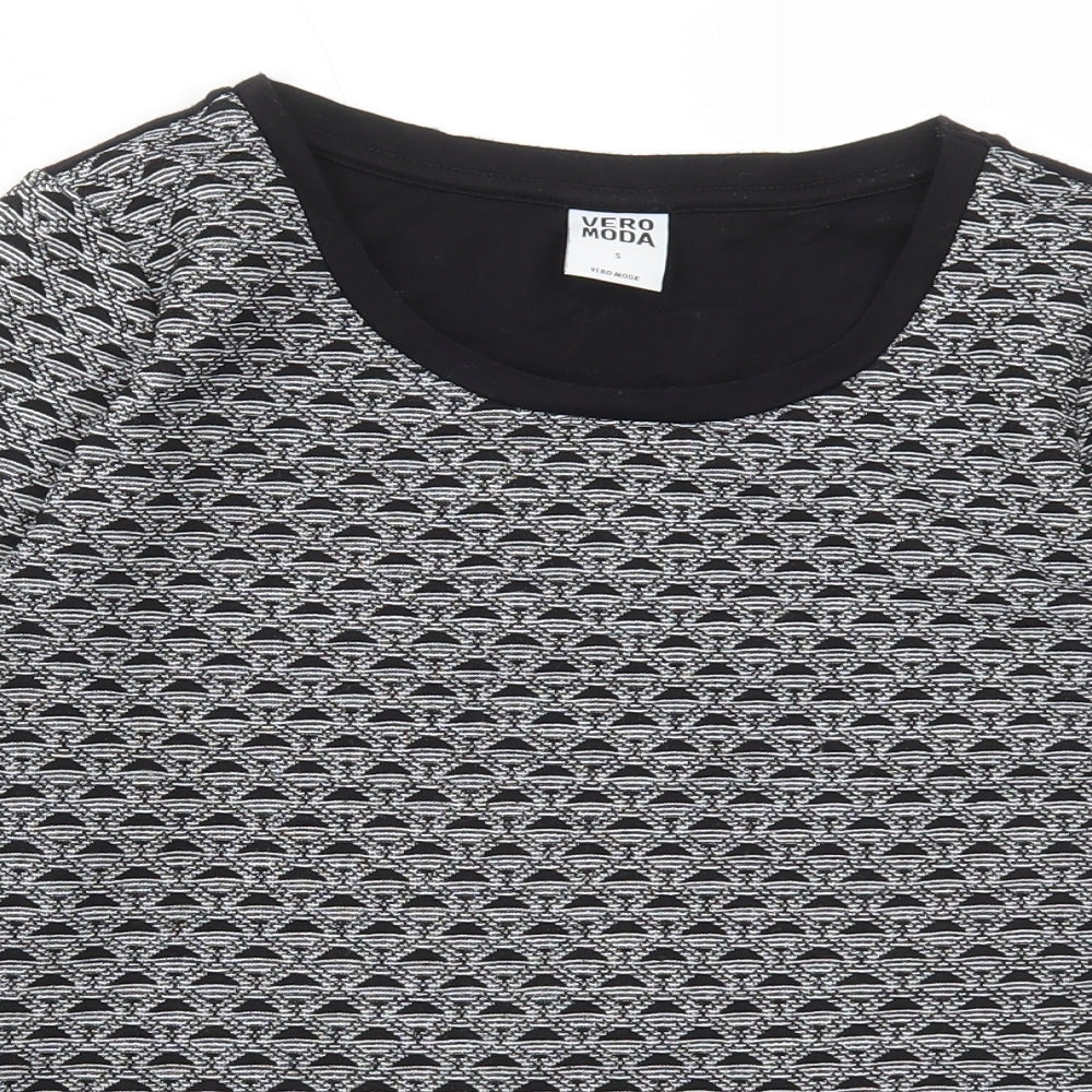 Vera Moda Womens Grey Geometric Polyester Basic T-Shirt Size S Round Neck