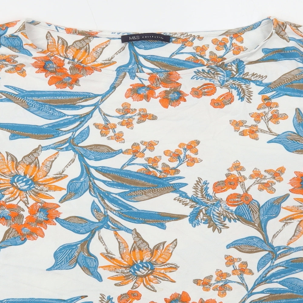 Marks and Spencer Womens Multicoloured Floral Viscose Basic T-Shirt Size 24 Boat Neck