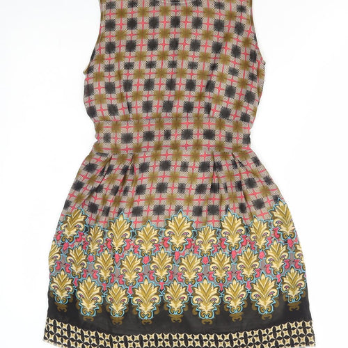 TENKI Womens Multicoloured Geometric Polyester A-Line Size 8 Boat Neck Zip
