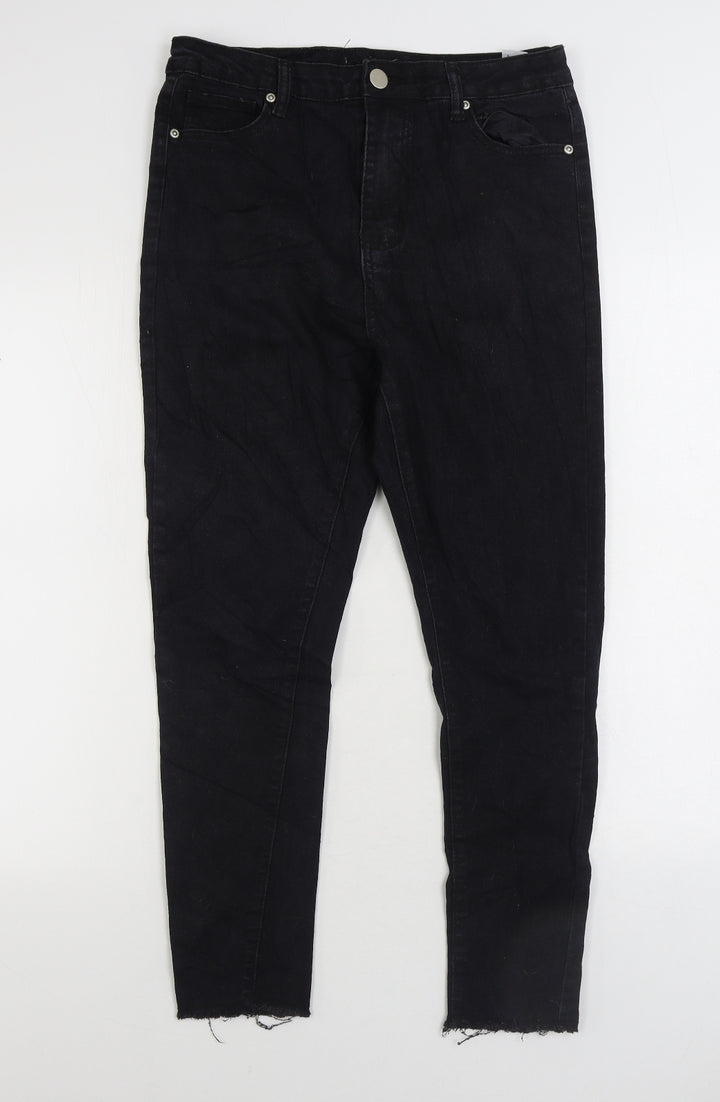 Boohoo Womens Black Cotton Skinny Jeans Size 12 L25 in Regular Zip