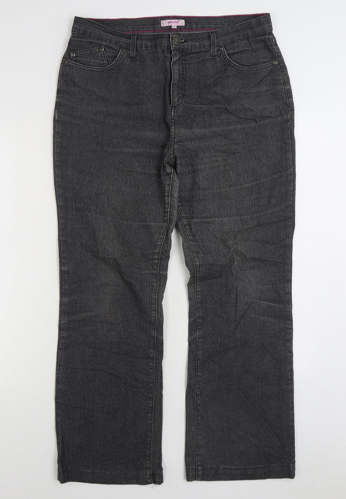 Per Una Womens Black Cotton Straight Jeans Size 16 L27 in Regular Zip