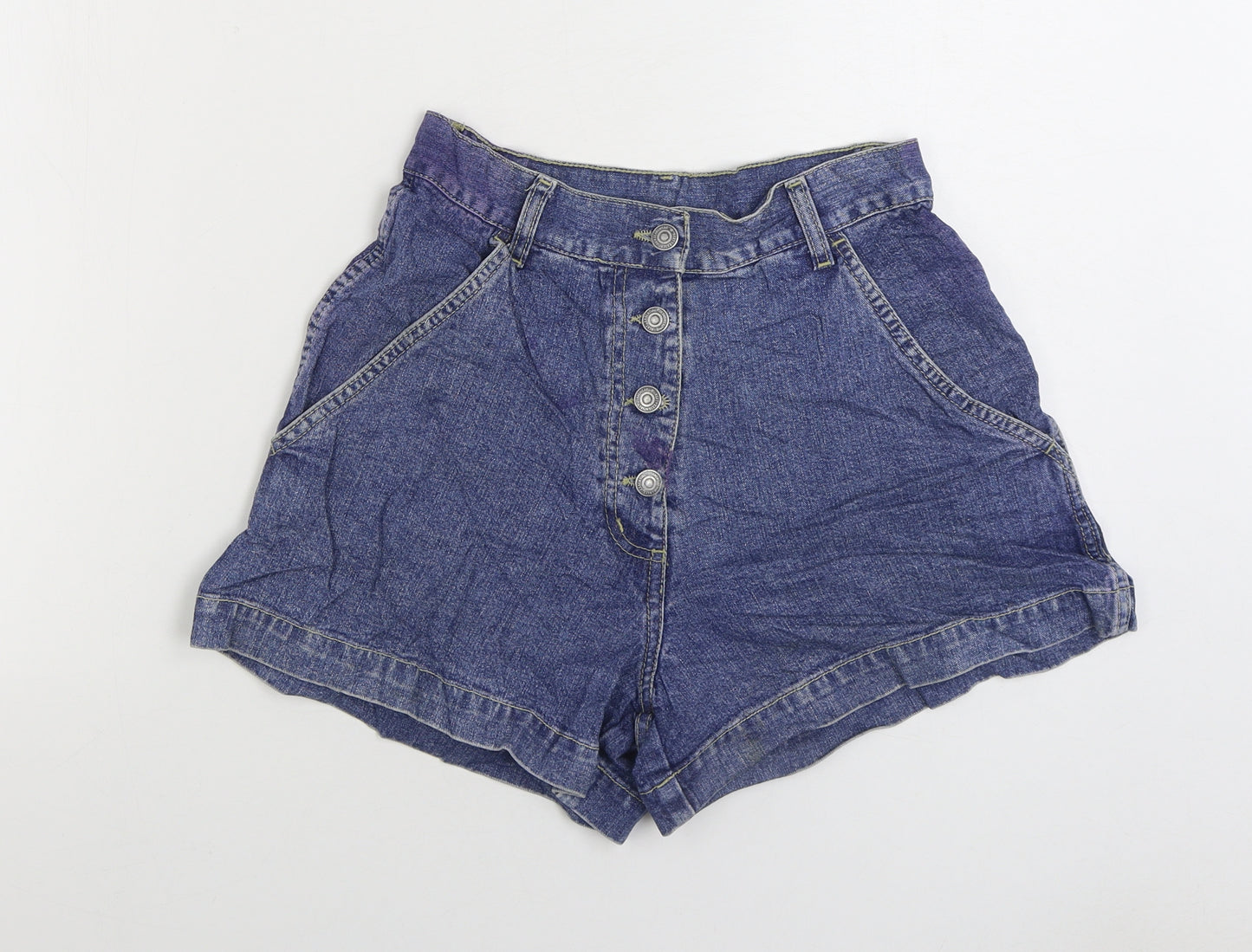 NEXT Womens Blue Cotton Hot Pants Shorts Size 12 Regular Button