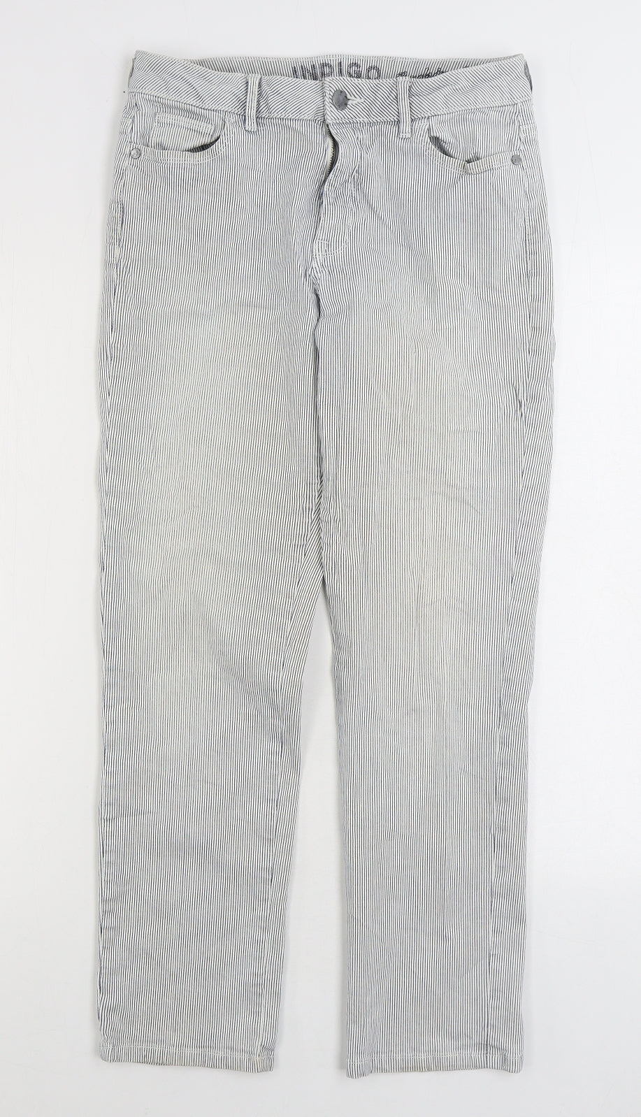 Marks and Spencer Womens White Striped Cotton Straight Jeans Size 8 L27 in Regular Zip