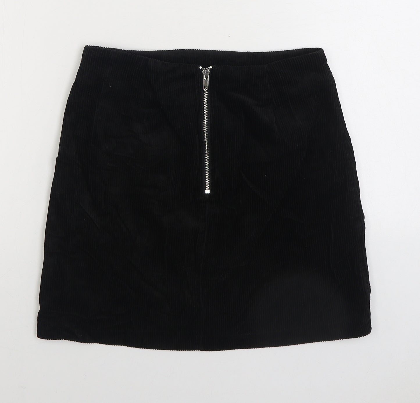 New Look Womens Black Cotton Mini Skirt Size 6 Zip