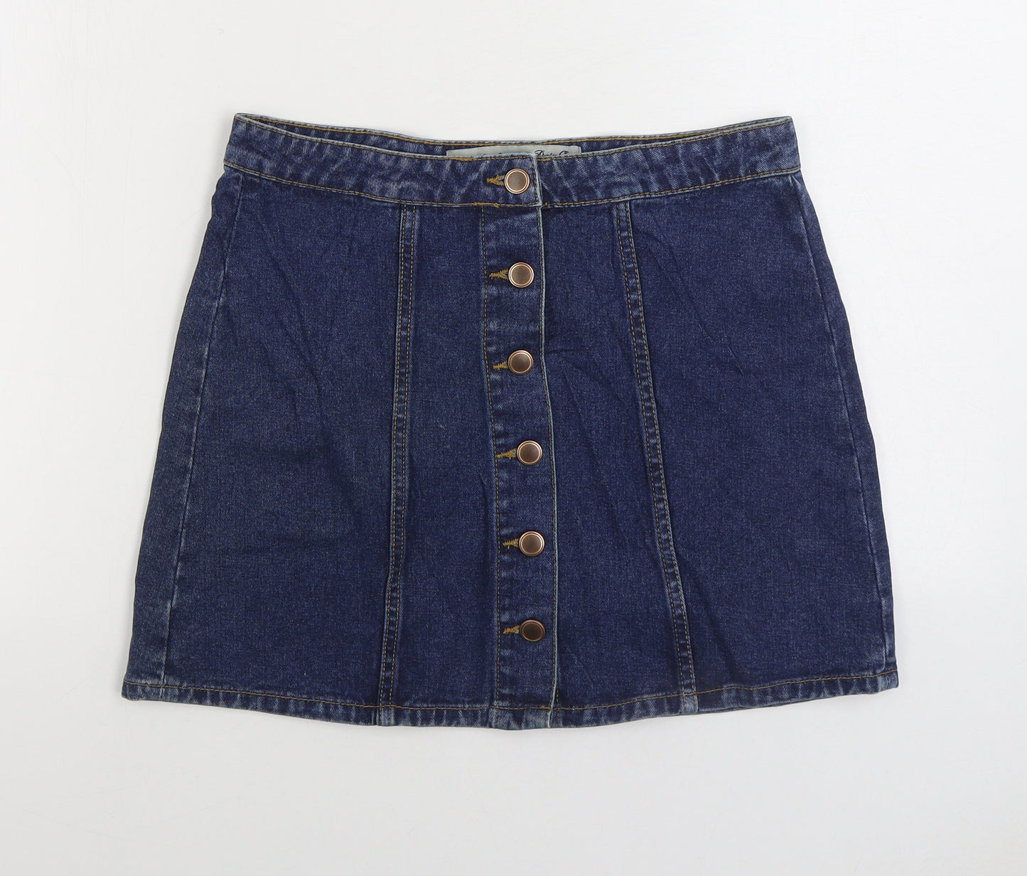 Denim & Co. Womens Blue Cotton Mini Skirt Size 12 Button
