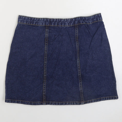 Denim & Co. Womens Blue Cotton Mini Skirt Size 12 Button