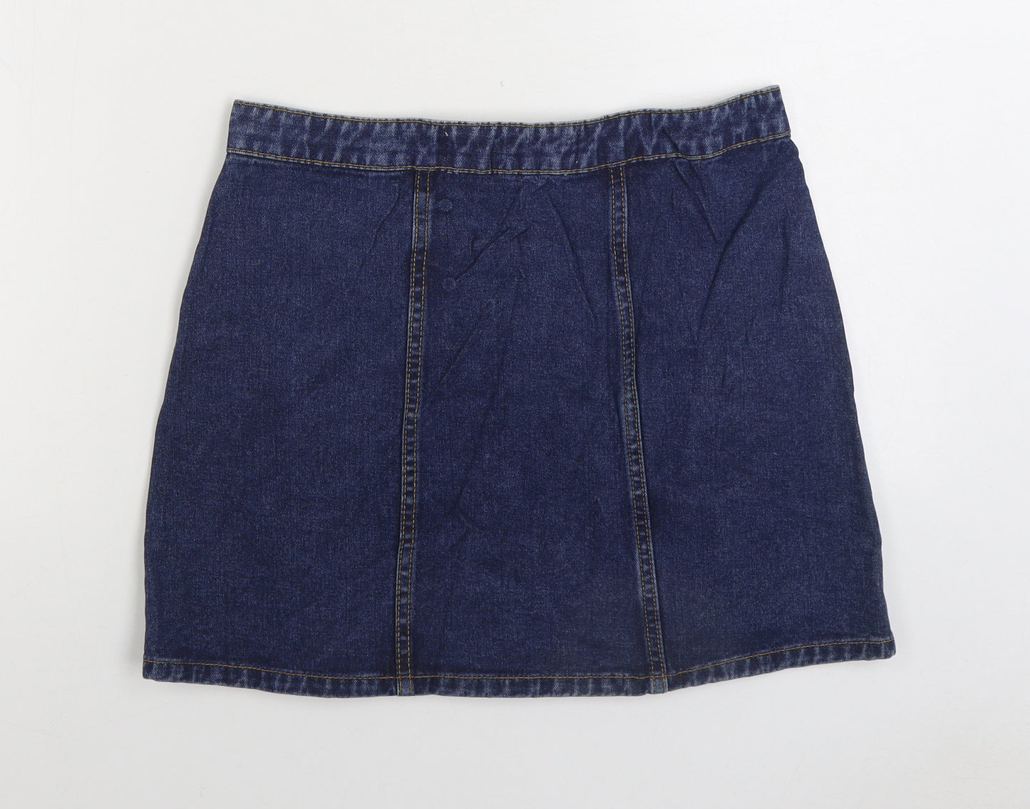 Denim & Co. Womens Blue Cotton Mini Skirt Size 12 Button