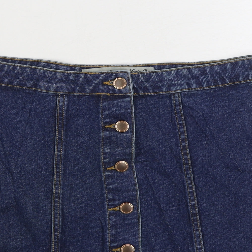 Denim & Co. Womens Blue Cotton Mini Skirt Size 12 Button
