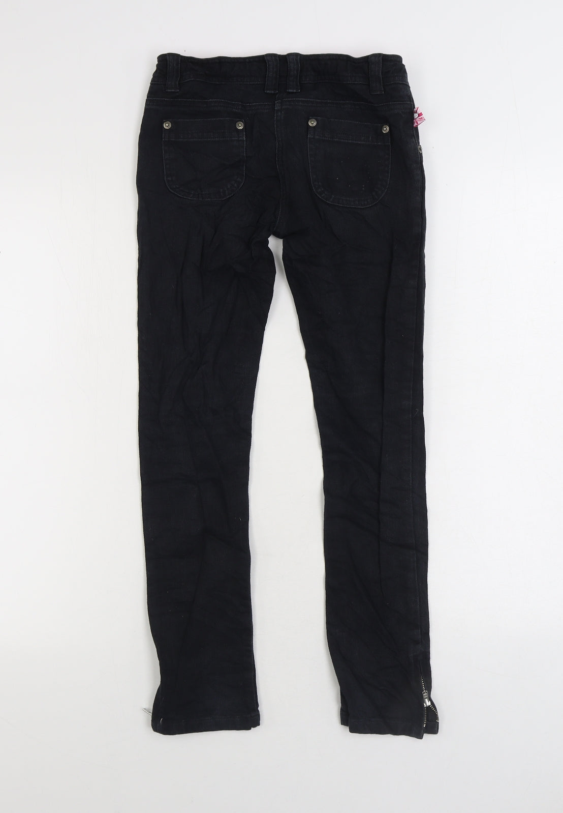 Marks and Spencer Girls Black Cotton Skinny Jeans Size 11 Years Regular Zip - Hello Kitty Ankle Zip