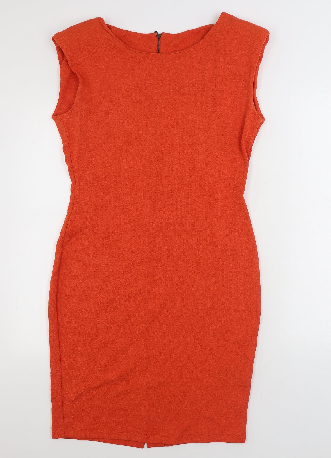 F&F Womens Orange Polyamide Pencil Dress Size 16 Boat Neck Zip