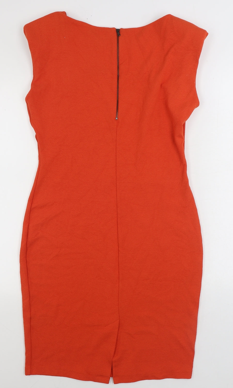 F&F Womens Orange Polyamide Pencil Dress Size 16 Boat Neck Zip