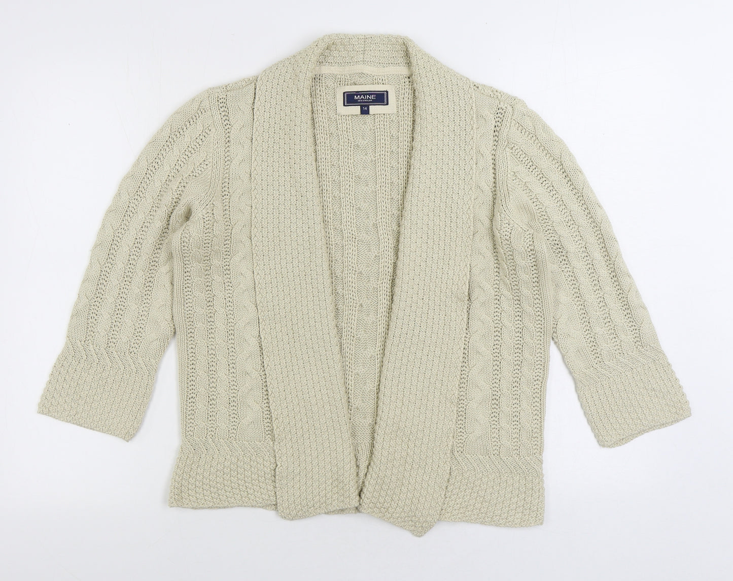 Maine Womens Beige V-Neck Acrylic Cardigan Jumper Size 14