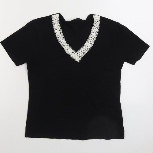 Soul Collection Womens Black Viscose Basic T-Shirt Size S V-Neck - Lace detail neckline