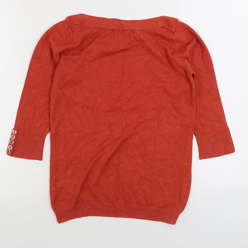 Klass Collection Womens Orange Boat Neck Acrylic Pullover Jumper Size S