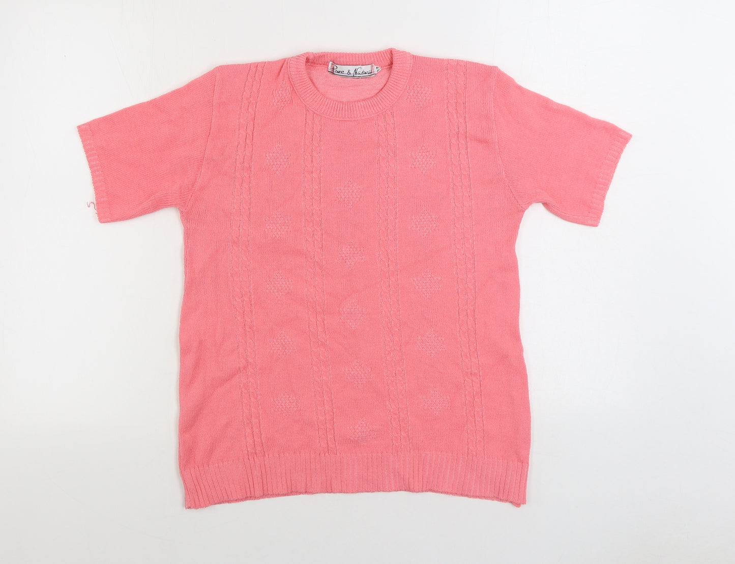 Pure and Natural Womens Pink Round Neck Acrylic Pullover Jumper Size S