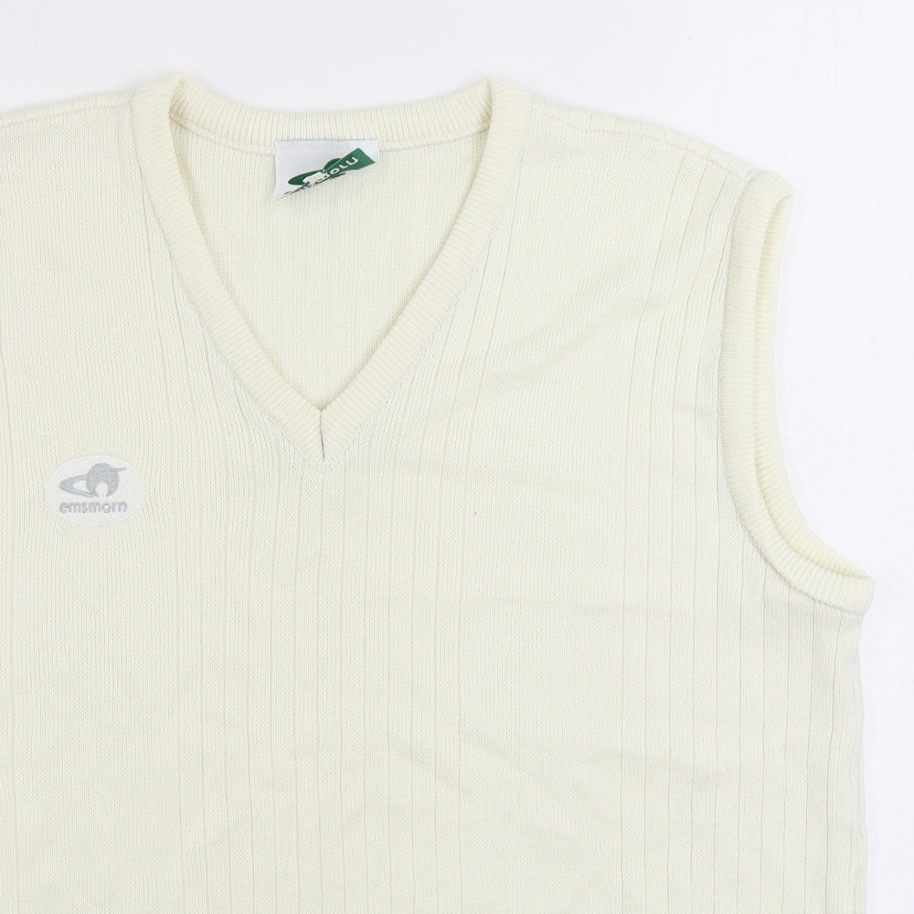 Emsmorn Womens Ivory V-Neck Acrylic Vest Jumper Size 14