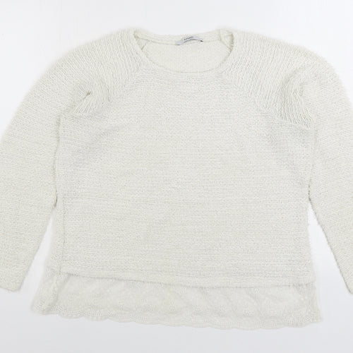 George Womens White Round Neck Acrylic Pullover Jumper Size 14 - Lace Trim