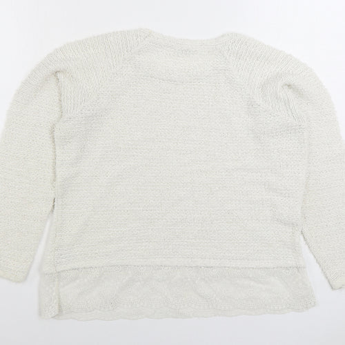 George Womens White Round Neck Acrylic Pullover Jumper Size 14 - Lace Trim