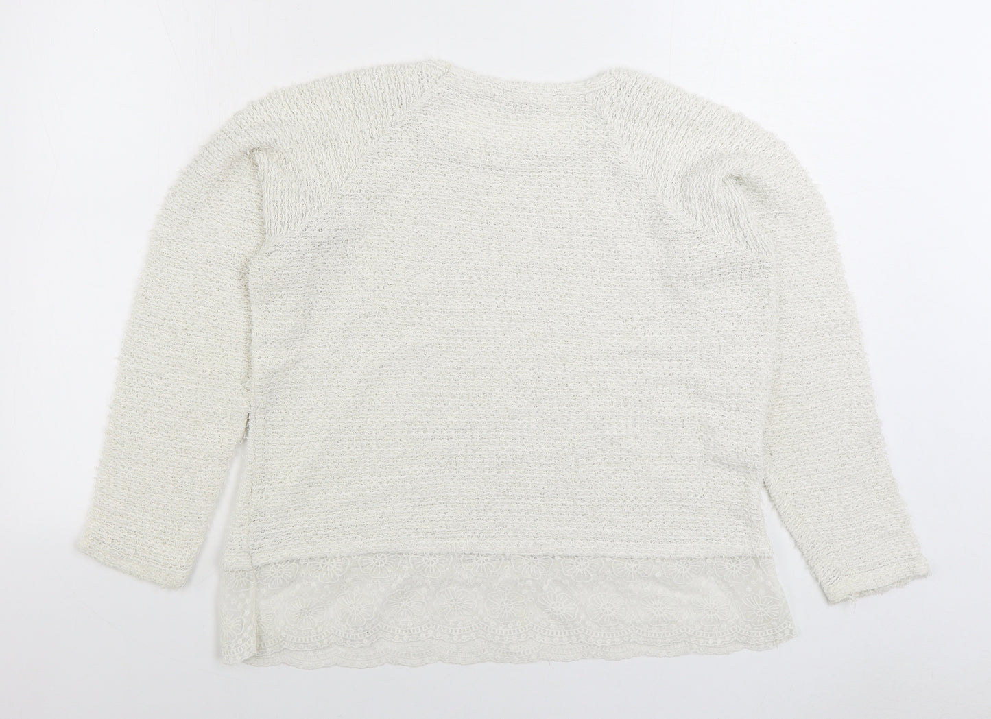 George Womens White Round Neck Acrylic Pullover Jumper Size 14 - Lace Trim