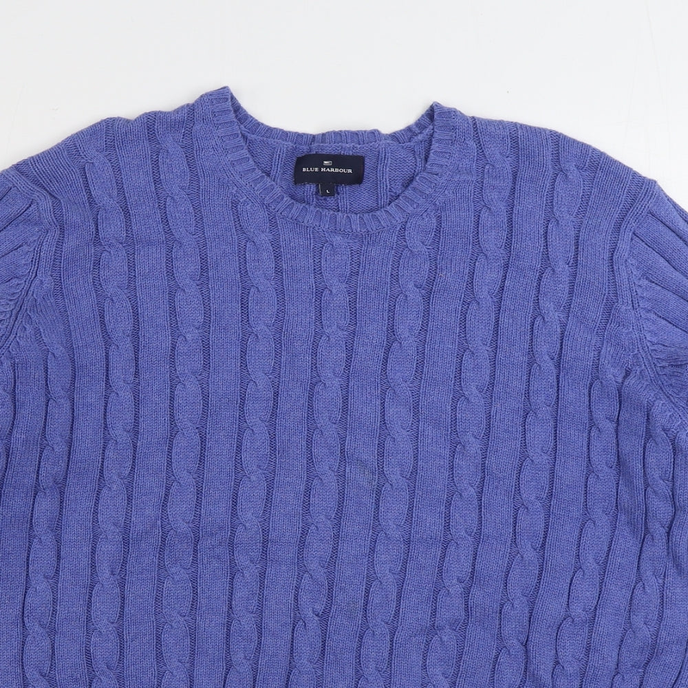 Blue Harbour Mens Blue Round Neck Cotton Pullover Jumper Size L