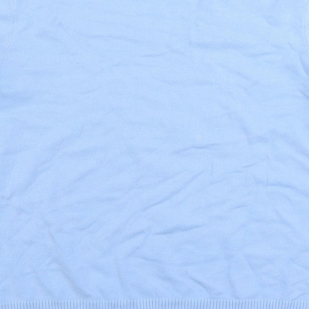 Lands End Mens Blue V-Neck Wool Pullover Jumper Size M