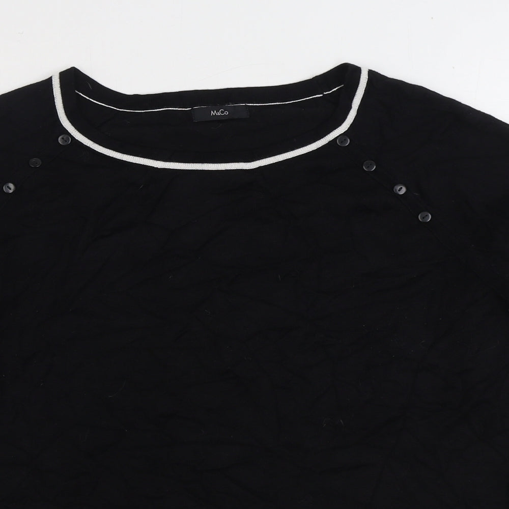 M&Co. Womens Black Round Neck Viscose Pullover Jumper Size 16