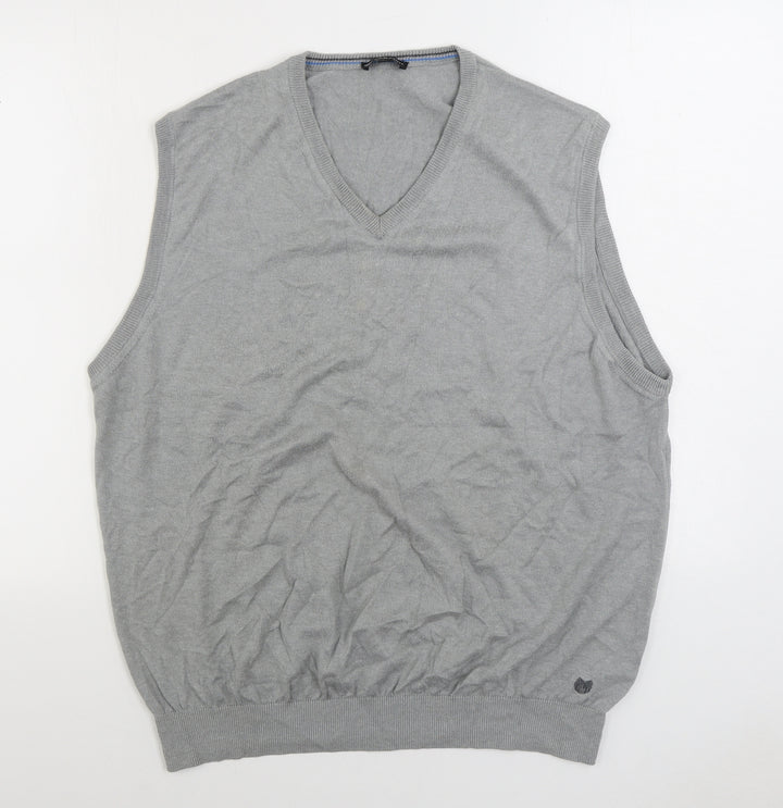 Palm Grove Mens Grey V-Neck Cotton Vest Jumper Size 2XL