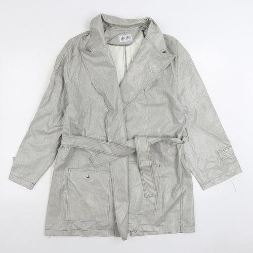 Mick Harold Womens White Geometric Rain Coat Coat Size L Tie - Houndstooth