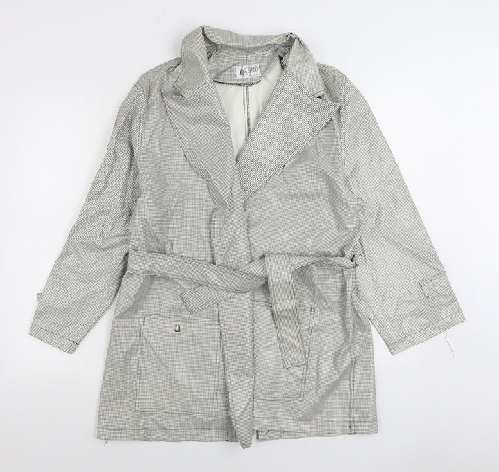 Mick Harold Womens White Geometric Rain Coat Coat Size L Tie - Houndstooth
