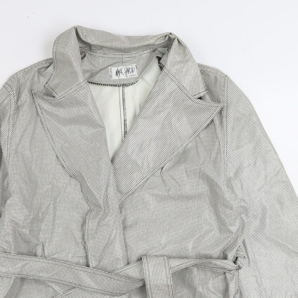 Mick Harold Womens White Geometric Rain Coat Coat Size L Tie - Houndstooth