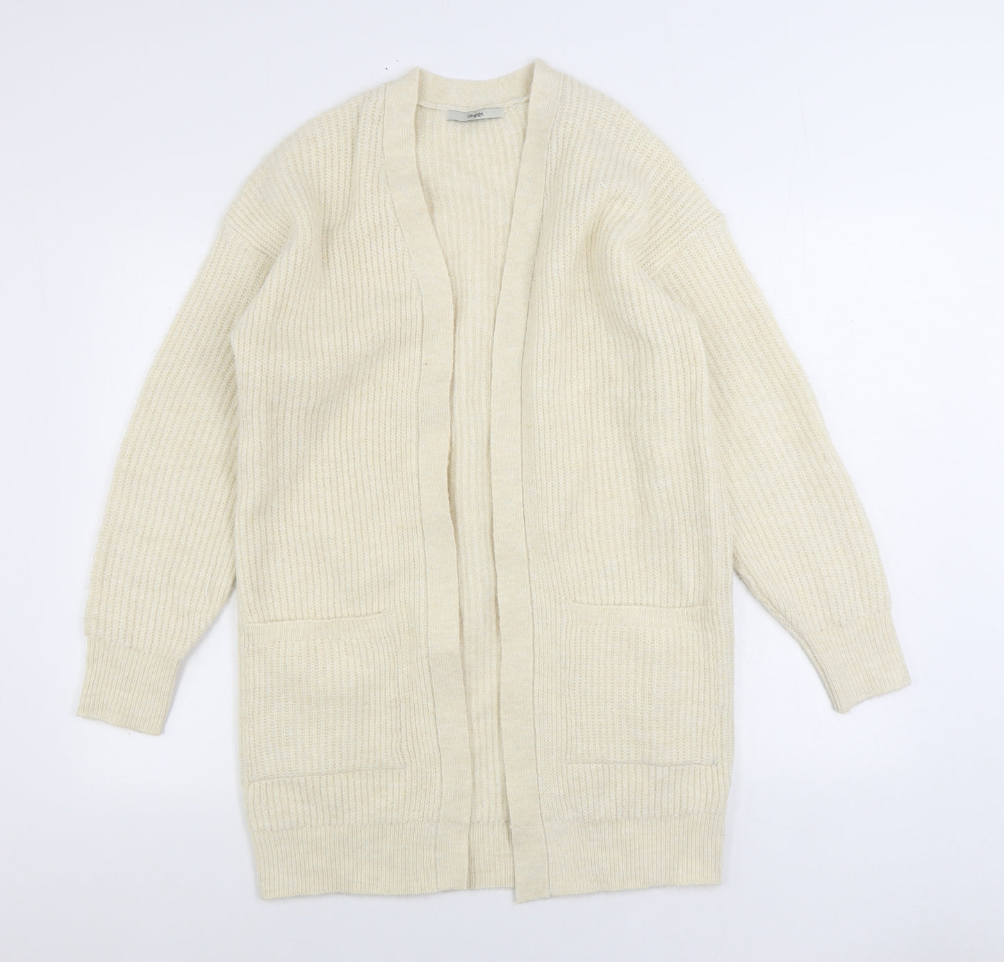 George Womens Ivory V-Neck Polyester Cardigan Jumper Size M
