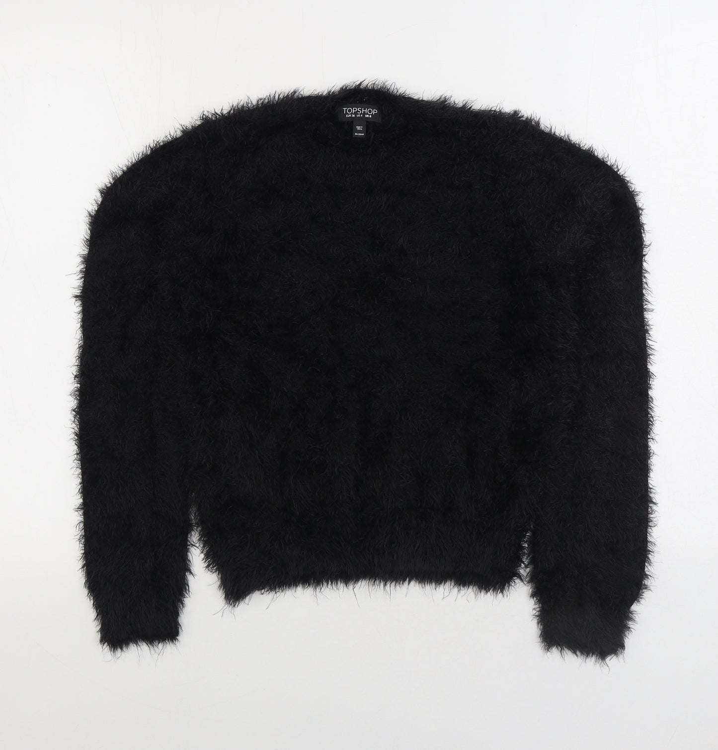 Topshop Womens Black Round Neck Nylon Pullover Jumper Size 8