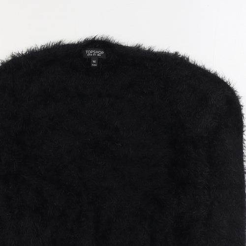 Topshop Womens Black Round Neck Nylon Pullover Jumper Size 8