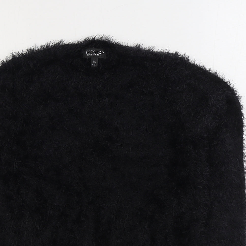 Topshop Womens Black Round Neck Nylon Pullover Jumper Size 8