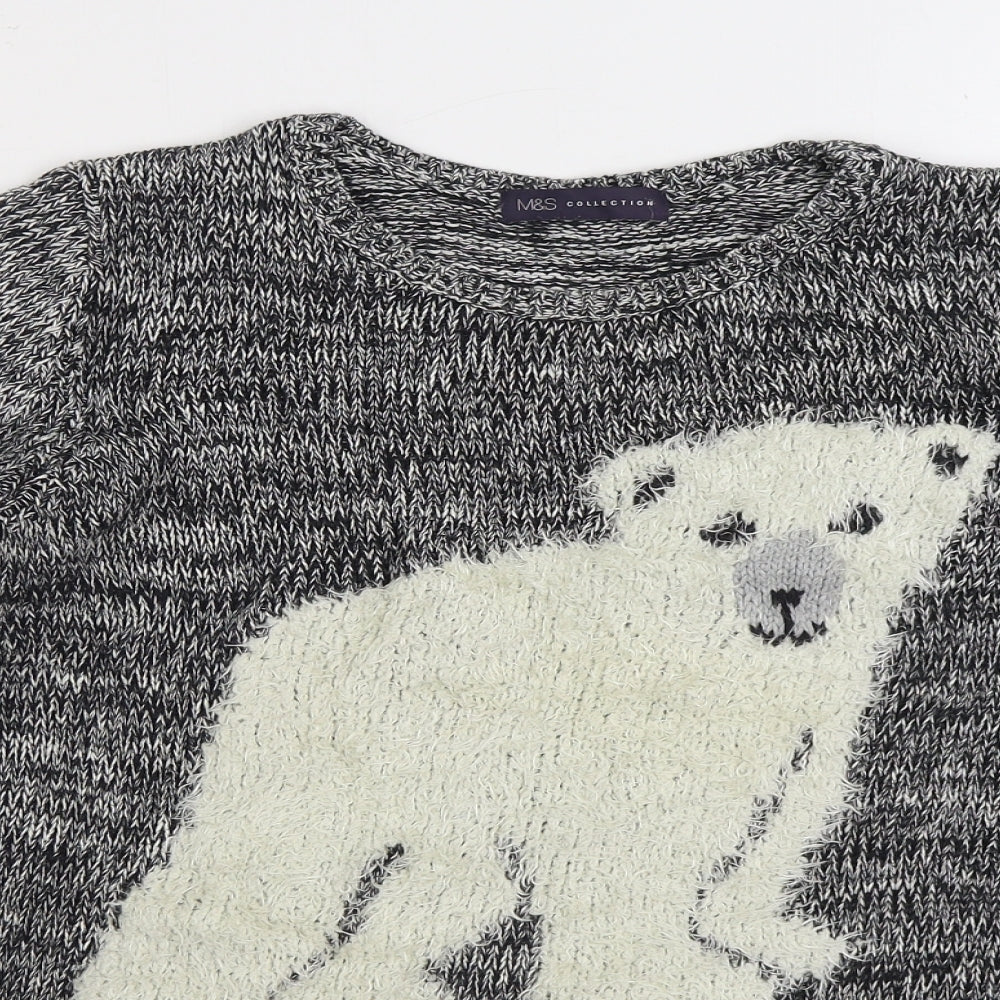 Marks and Spencer Womens Grey Round Neck Viscose Pullover Jumper Size 14 - Polar Bear