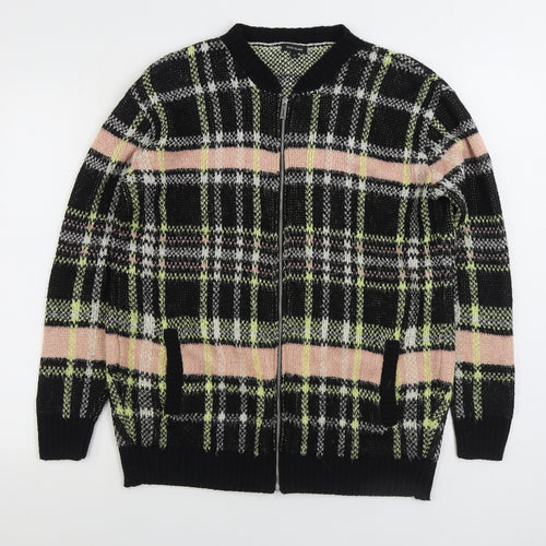 River Island Womens Multicoloured V-Neck Plaid Acrylic Full Zip Jumper Size 8