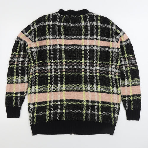 River Island Womens Multicoloured V-Neck Plaid Acrylic Full Zip Jumper Size 8