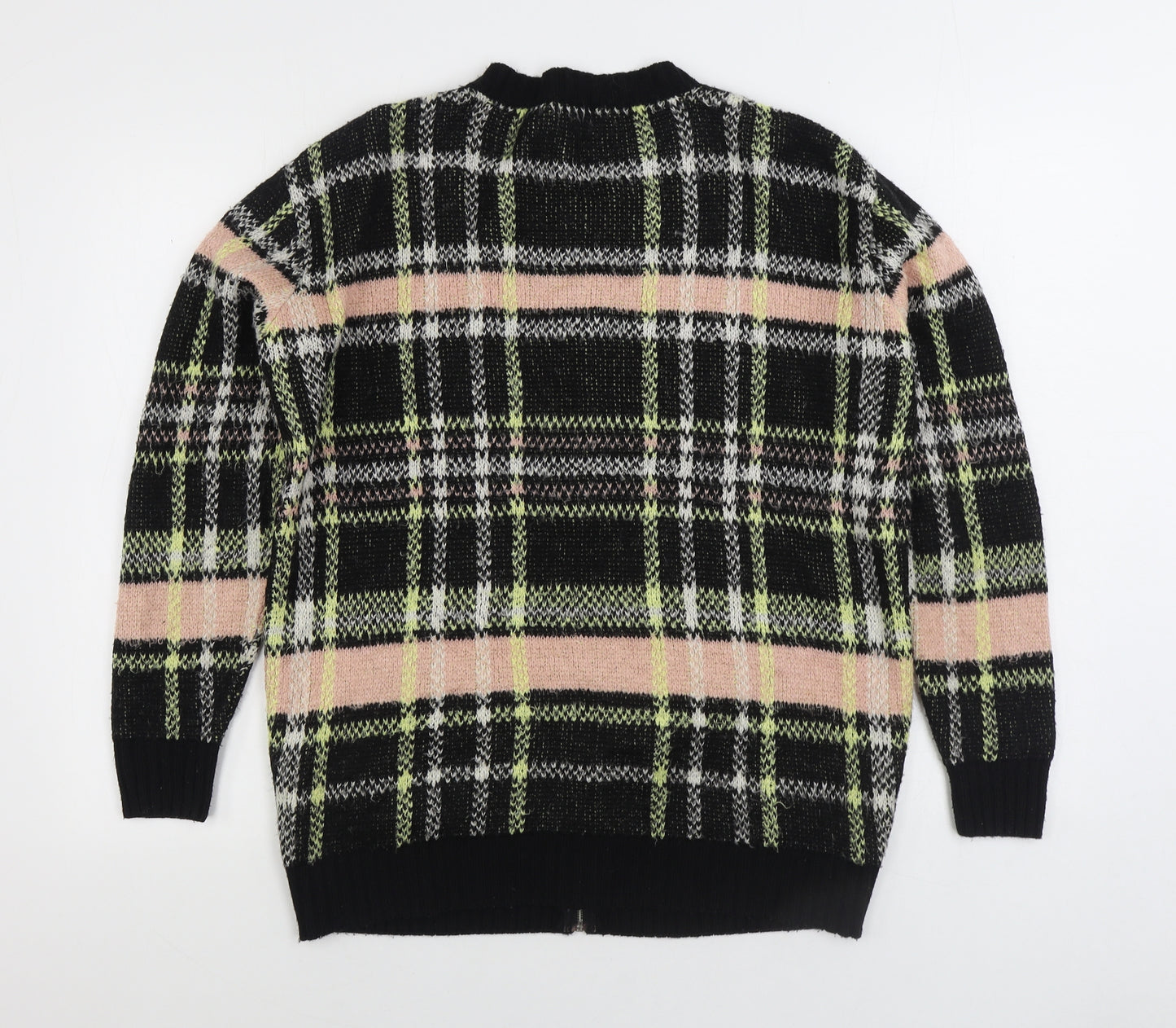 River Island Womens Multicoloured V-Neck Plaid Acrylic Full Zip Jumper Size 8