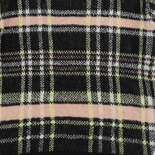 River Island Womens Multicoloured V-Neck Plaid Acrylic Full Zip Jumper Size 8