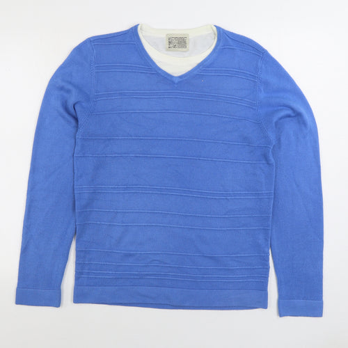 BHS Mens Blue V-Neck Acrylic Pullover Jumper Size S